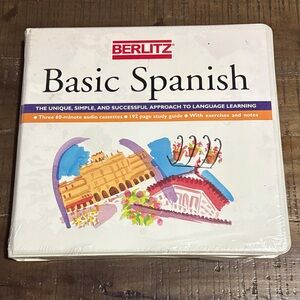 Vintage Berlitz Basic Spanish Language Learning Set Cassette Tapes Sealed